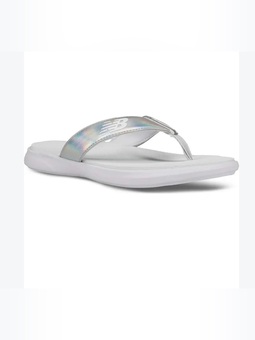 New Balance Women's Iridescent Silver White Flip Flop Sandals Brand New In Box